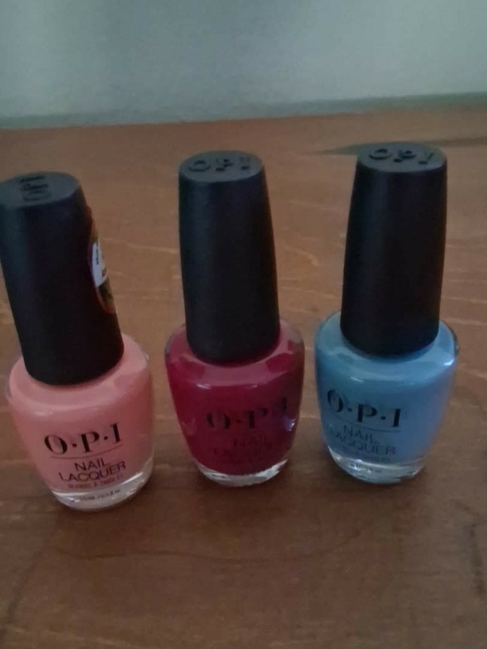OPI Nail Lacquer Trio - Coral Pink, Cherry Red, Sky Blue